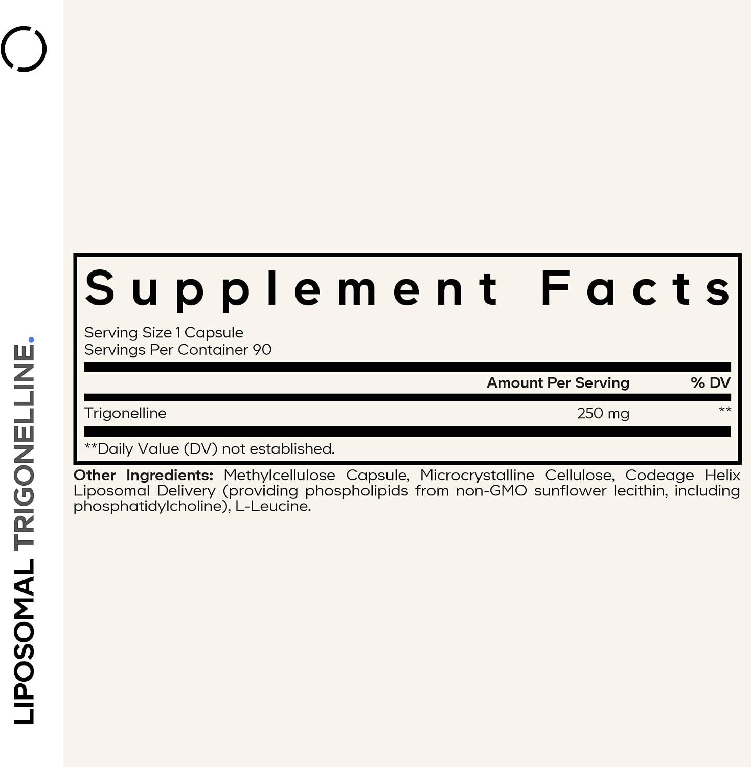 Codeage Liposomal Trigonelline - 250 mg por Cápsula - Suministro de 3 Meses - Alcaloide Vegetal - Entrega Liposomal para Biodisponibilidad - Apoyo Metabólico y Nootrópico - Vegano No-GMO - 90 Cápsulas
