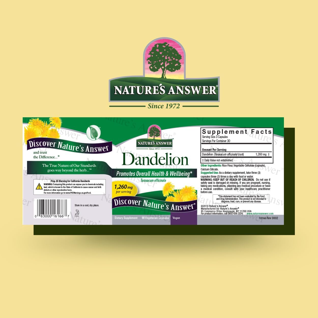Nature's Answer Dandelion Root – 1260 mg per Serving – 90 Vegetarian Capsules