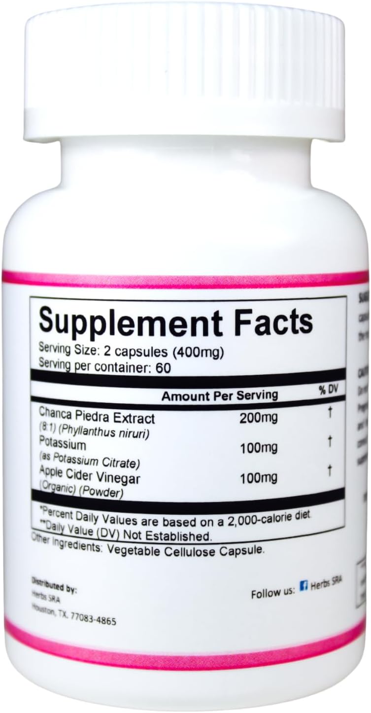 StoneFree+ Complemento Renal y Urinario con Chanca Piedra, Citrato Potásico y Vinagre de Manzana, 120 Cápsulas Vegetarianas