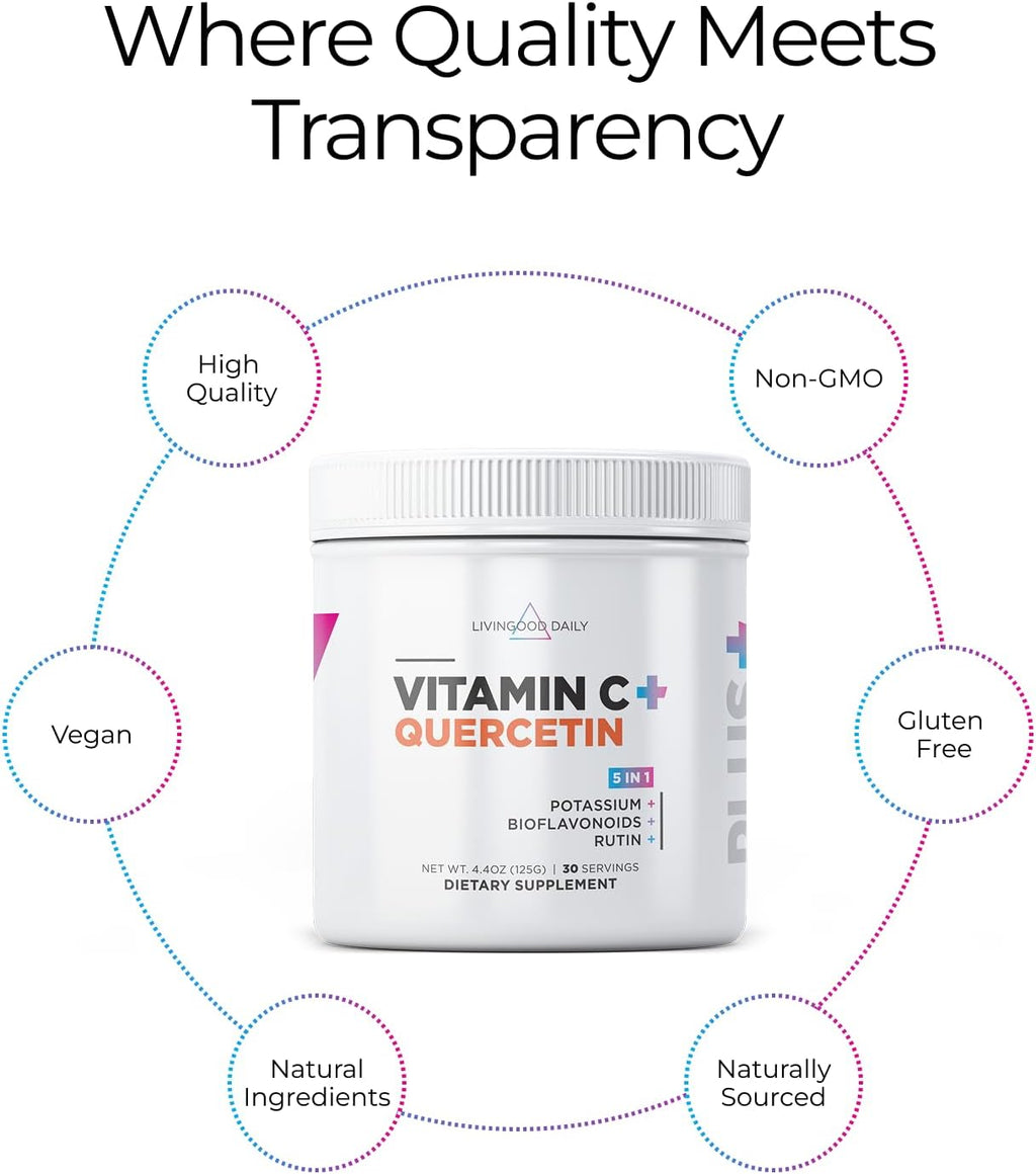 Livingood Daily Vitamina C en Polvo 2600 mg con Quercetina - 30 Dosis, Sabor Naranja