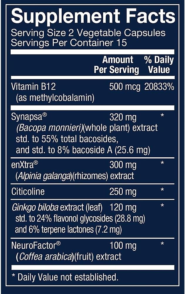 Advanced Nootropic Formula - Apoyo a la Salud Cognitiva y Función Cerebral (30 Cápsulas Vegetales)