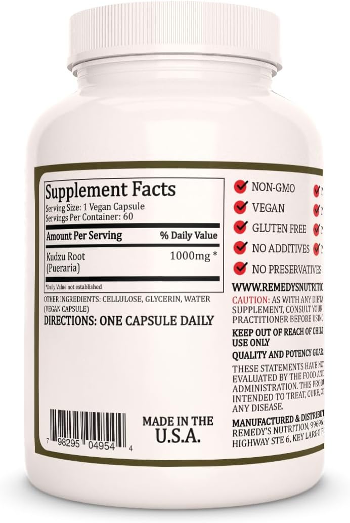 Kudzu Root 1000mg | 60 Cápsulas Veganas | Complemento Alimenticio Herbal