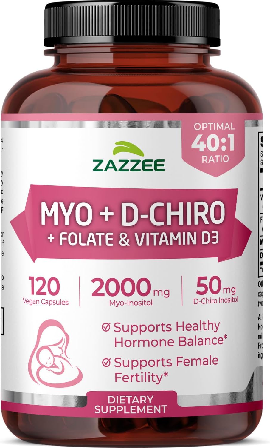 Myo & D-Chiro Inositol 40:1 con Vitamina D3 y Folato - 120 Cápsulas Veganas