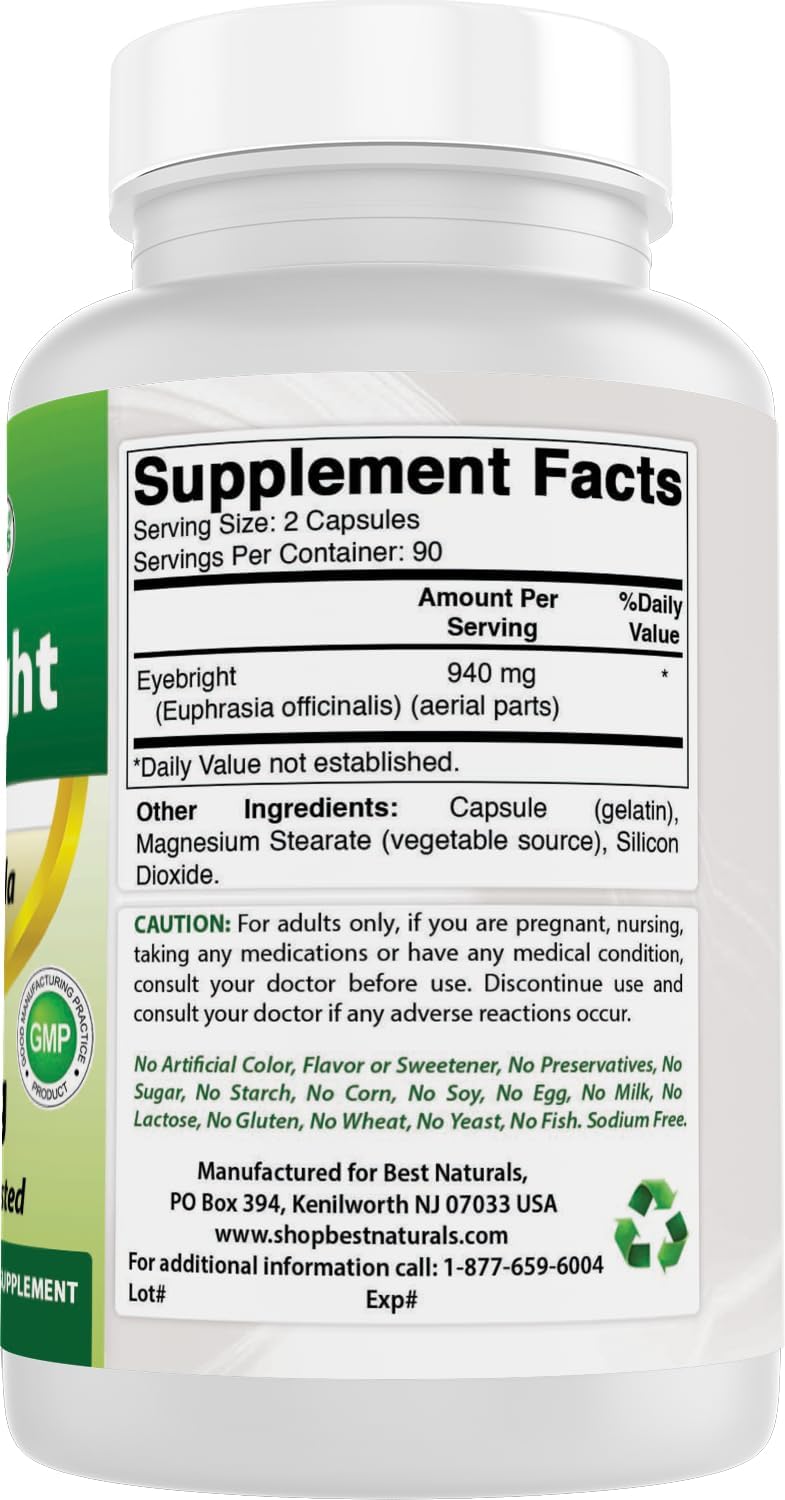 Best Naturals Eyebright 470 mg – 180 Cápsulas