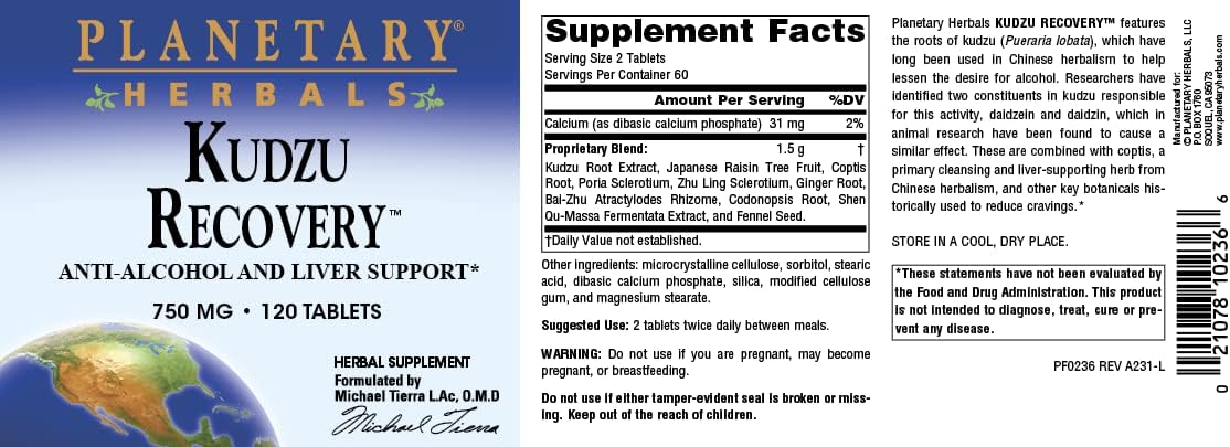 Planetary Herbals Kudzu Recovery 750 mg - 120 Comprimidos
