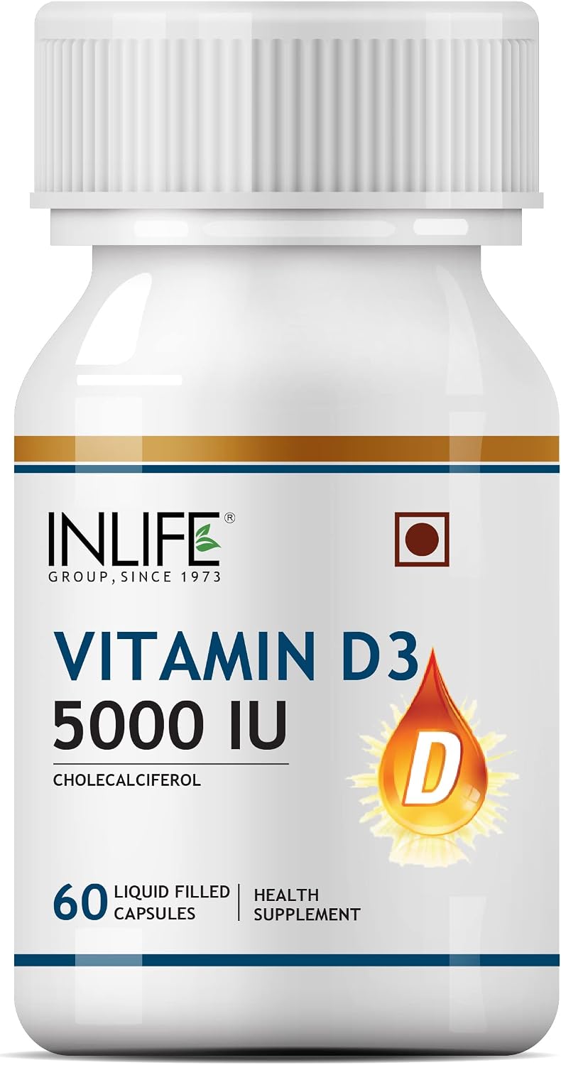 INLIFE Vitamina D3 5000 IU con Aceite de Coco Virgen Extra – 60 Cápsulas Blandas