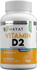HAYAT Vitamins Vitamina D2 Vegana 2400 UI (60 mcg) - 60 Comprimidos