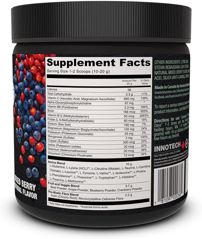 Innotech Nutrition Fasting Days Intermittent Fasting Drink Mix - Apoyo Metabólico y Electrolítico, 42 Ingredientes Esenciales, Sabor Mixed Berry, 360g