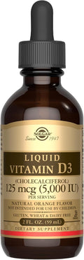 Solgar Vitamina D3 Líquida 125 mcg (5000 UI) - 59 Dosis - Sabor Naranja Natural