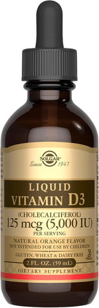 Solgar Vitamina D3 Líquida 125 mcg (5000 UI) - 59 Dosis - Sabor Naranja Natural