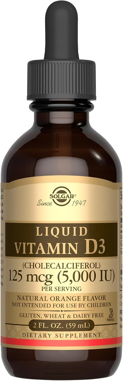 Solgar Vitamina D3 Líquida 125 mcg (5000 UI) – Contribuye a la absorción y utilización normal del calcio y del – Image 1
