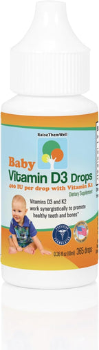 Raise Them Well - Vitamin D3 and K2 Drops for Bones and Teeth, 365 Servings, 10 ml