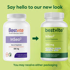 BESTVITE InSea2 250mg (120 Cápsulas Vegetarianas) - Mezcla Investigada de Algas Kelp y Bladderwrack - Sin Estearatos - Vegano - No OGM - Sin Gluten