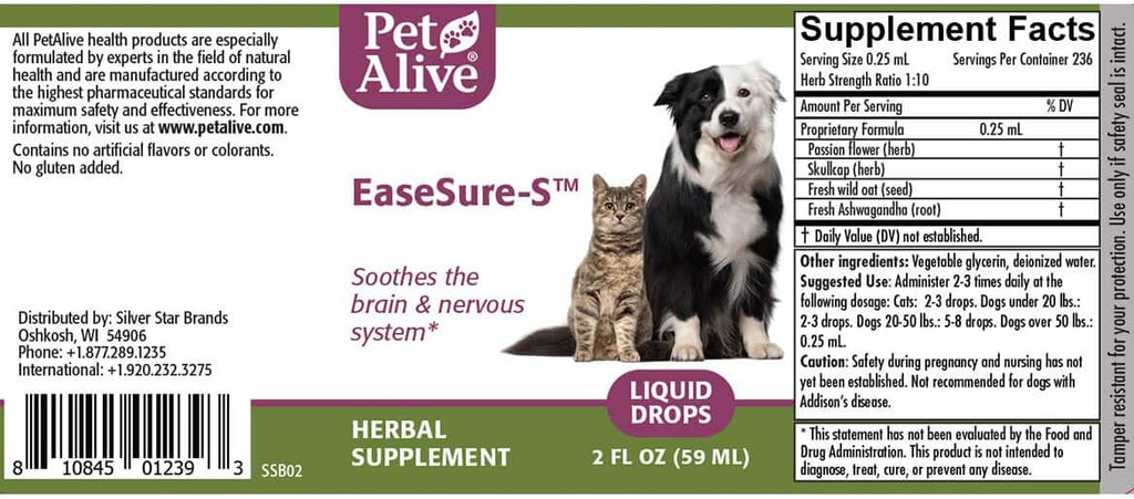 PetAlive EaseSure-S Gotas Herbarias para el Sistema Nervioso de Perros y Gatos - 2 Pack de 118 ml