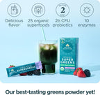 Ancient Nutrition SuperGreens en Polvo con Probióticos, Sabor Bayas Orgánico, 16 Sticks