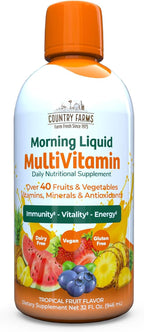 Country Farms Multivitamínico Líquido, Vitaminas y Minerales para Apoyo Inmunitario y Energía, Mezcla de Hierbas, Vegano, Sin Gluten, Sabor Fruta Tropical, 946 ml