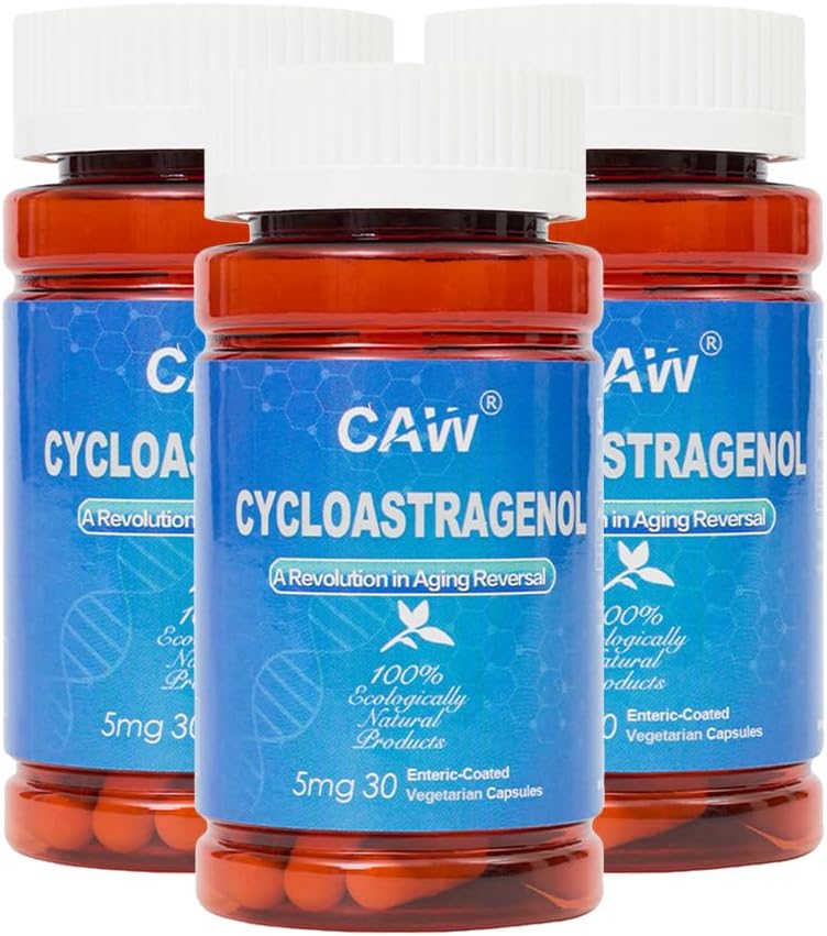 CAW Suplemento Antiedad | Hypersorption Cycloastragenol 98% | 5mg - 90 Cápsulas Entéricas (3 Botellas)