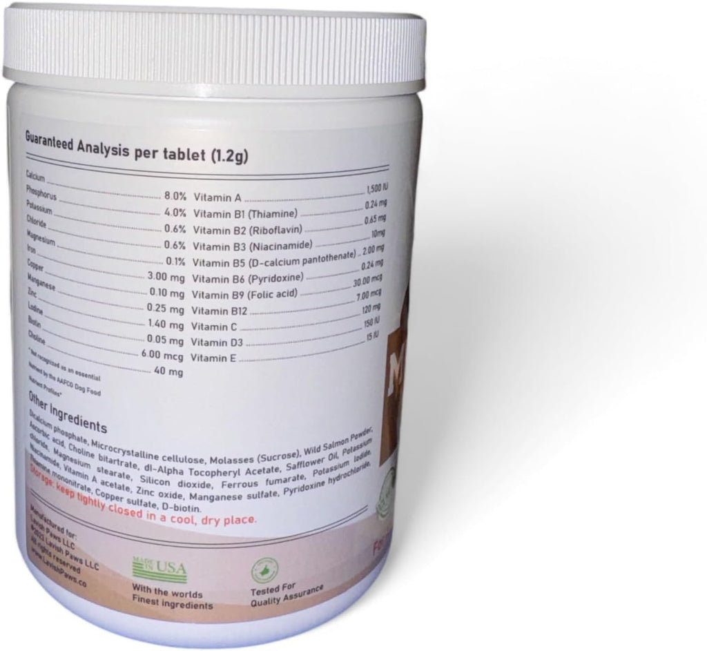 Lavish Paws Multivitamínico Completo para Perros - Natural, Sabor Salmón, 350 Comprimidos