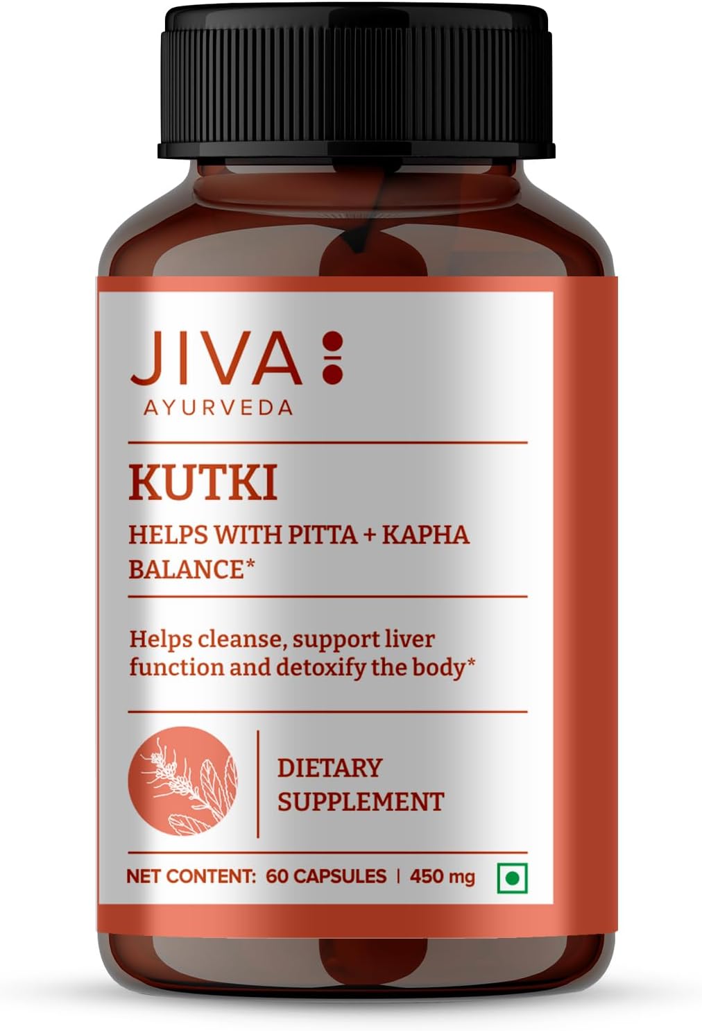 Jiva Ayurveda Kutki Cápsulas – Suplemento Herbal Ayurvédico para el Hígado y la Digestión – Fórmula 100% Ayurvédica – 60 Cápsulas Vegetales