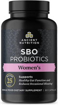 Ancient Nutrition Probióticos para Mujeres, SBO Probióticos 60ct, Apoyo Digestivo e Inmunológico, Alivio de la Hinchazón, Sin Gluten, Mezcla de Superalimentos, 25 Mil Millones UFC*