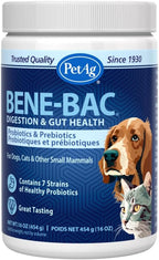 PetAg Bene-Bac - 4.5 oz Powder - Probiotics for Dogs, Cats, Exotic & Wildlife Mammals
