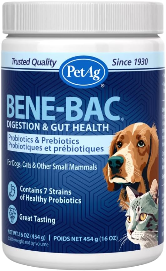 PetAg Bene-Bac - 4.5 oz Powder - Probiotics for Dogs, Cats, Exotic & Wildlife Mammals