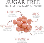 Hair Vitamins Gummies - Gominolas Sin Azúcar con Biotina 5000 mcg, Vitaminas A, B12, C, D, E y Ácido Fólico - 60 Gominolas