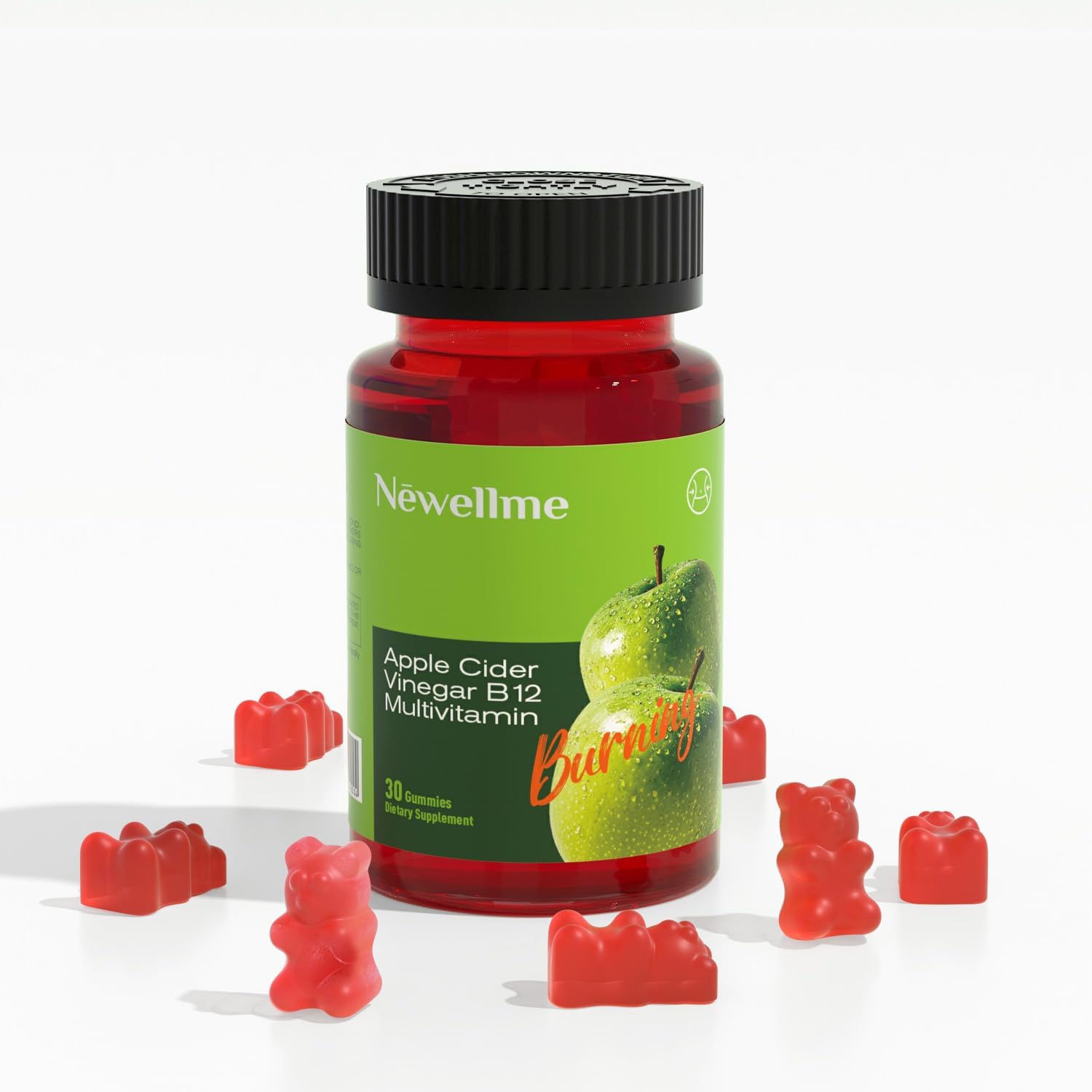 NEWELLME Gominolas de Vinagre de Manzana con Vitamina B12 Multivitamínico - Suplemento ACV Gominolas, Energía y Detox | Vegano, Sin OGM y Sin Gluten (90)