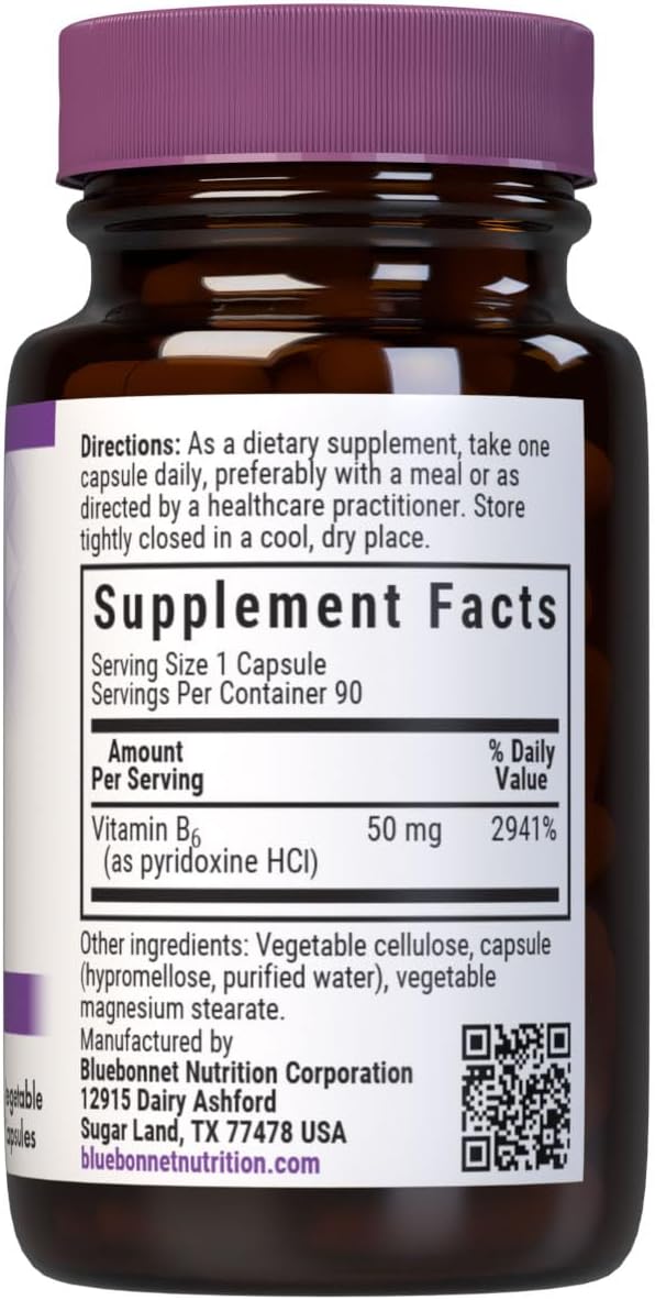 Bluebonnet Nutrition Vitamina B6 50mg - 90 Cápsulas Vegetales