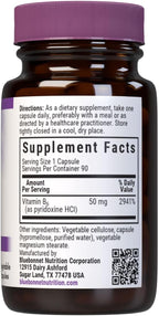 Bluebonnet Nutrition Vitamina B6 50mg - 90 Cápsulas Vegetales