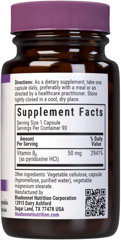 Bluebonnet Nutrition Vitamina B6 50mg - 90 – El funcionamiento normal del sistema nervioso – Image 2