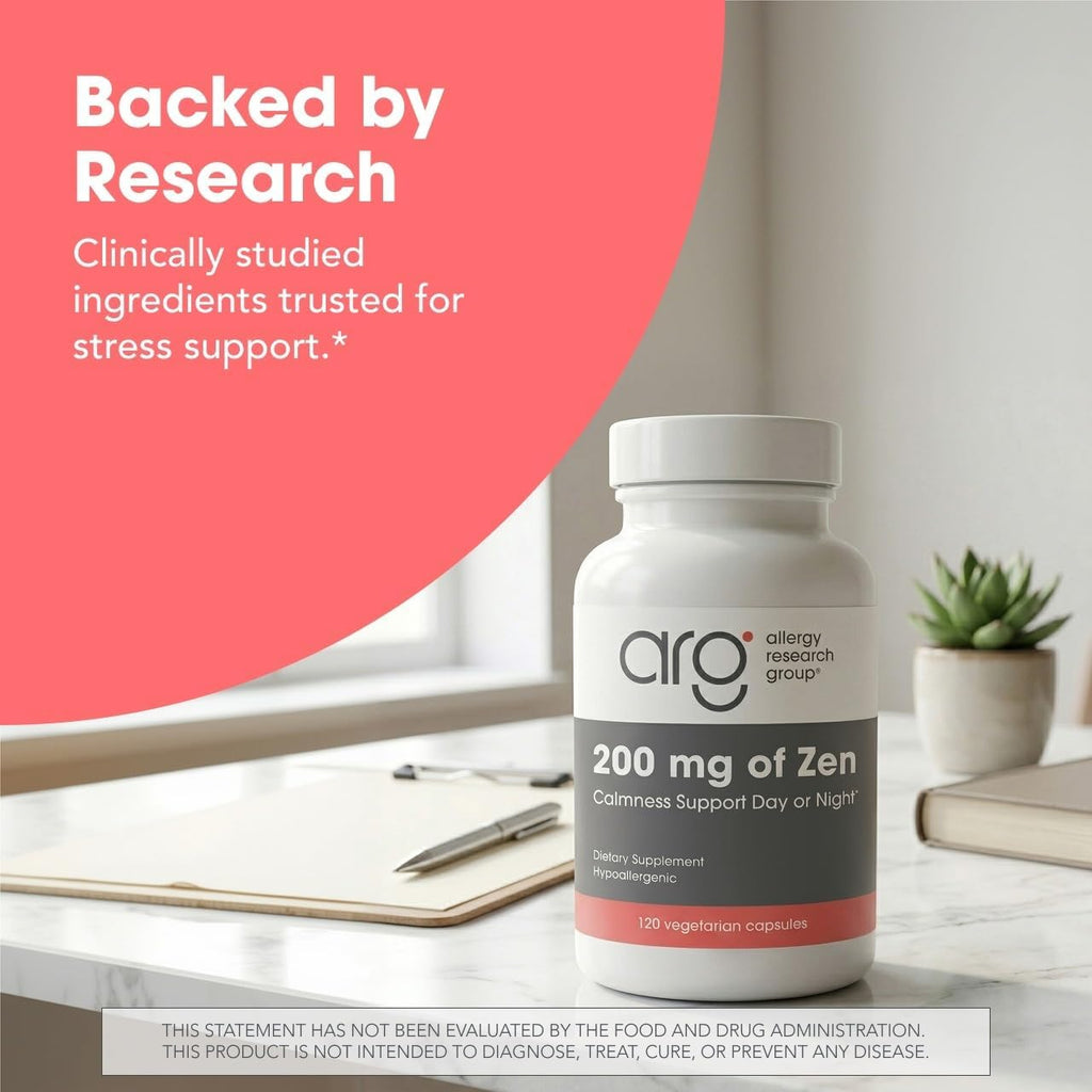 200 mg of Zen de Allergy Research Group – L-Teanina y GABA para la Calma y el Equilibrio – 120 Cápsulas Vegetarianas