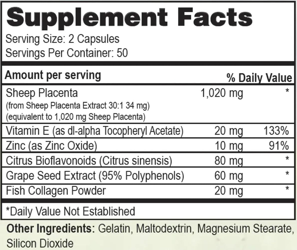 Complejo de placenta de oveja 100 Cápsulas