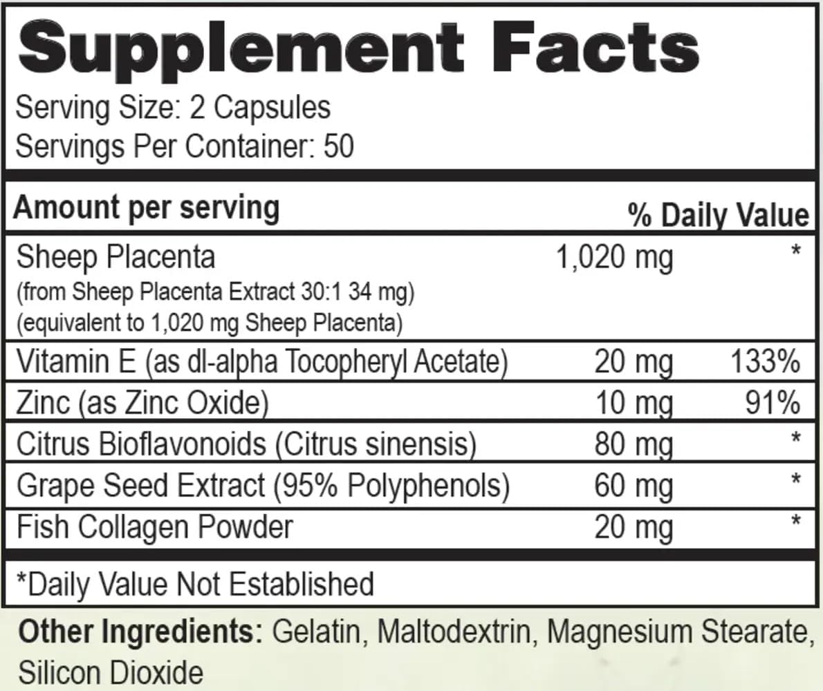 Complejo de placenta de oveja 100 Cápsulas