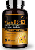 NATURE TARGET Vitamina D3 K2 con Calcio y Magnesio, 5000 UI D3 + 120 mcg K2, 120 comprimidos
