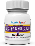 Superior Source No Shot Vitamina B12 Metilcobalamina 1000 mcg, B6 y Ácido Fólico - 60 Comprimidos Sublinguales