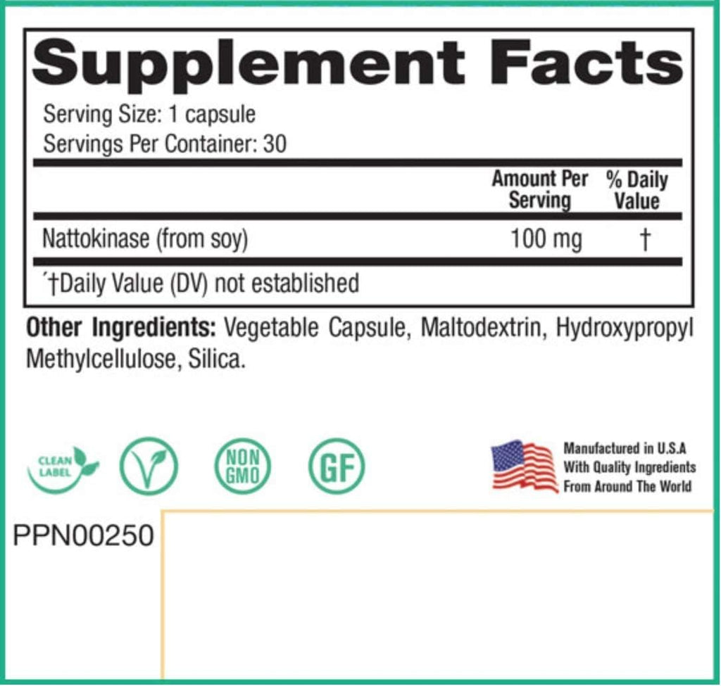 Peak Pure & Natural Peak Blood Flow - Nattokinasa 100mg - 30 Cápsulas