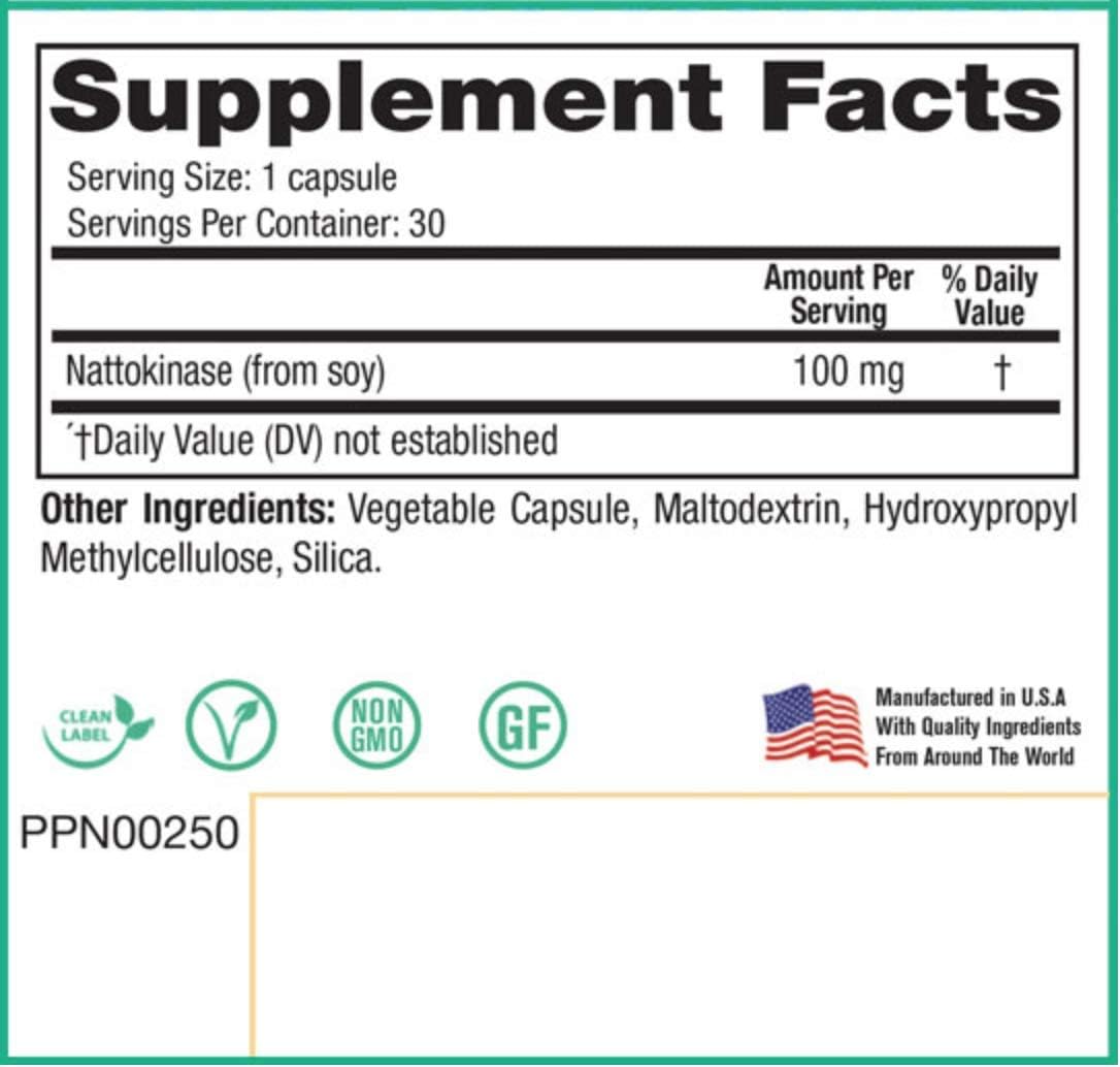 Peak Pure & Natural Peak Blood Flow - Nattokinasa 100mg - 30 Cápsulas