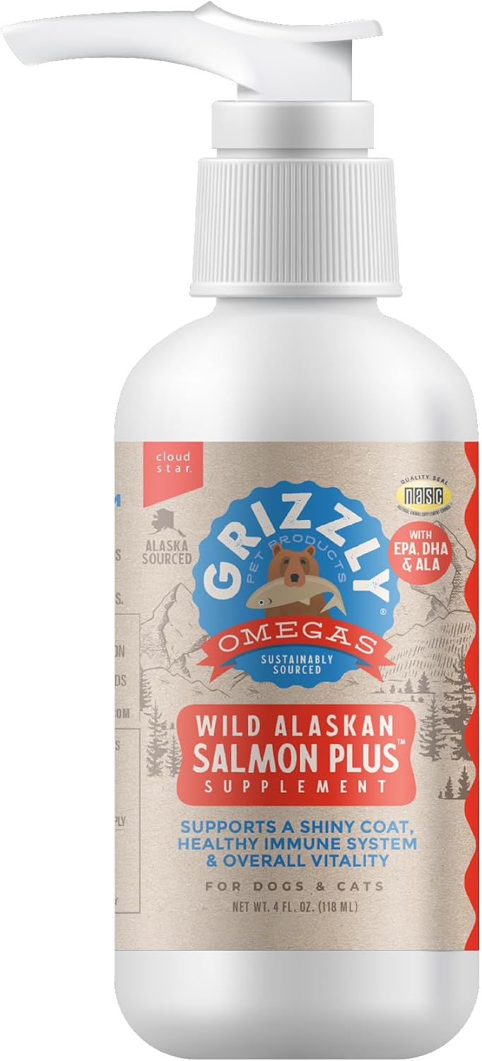 Grizzly Salmon Plus Omega 3-6-9 Suplemento Líquido para Perros y Gatos, 4 oz
