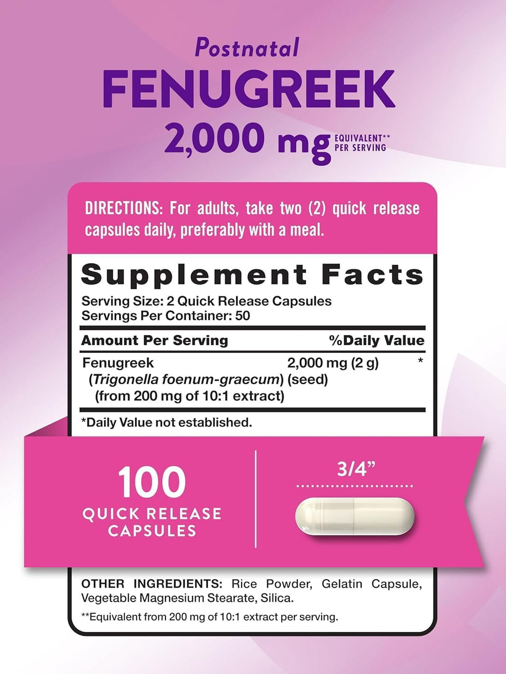 Nature's Truth Fenogreco 2000 mg, 100 Cápsulas