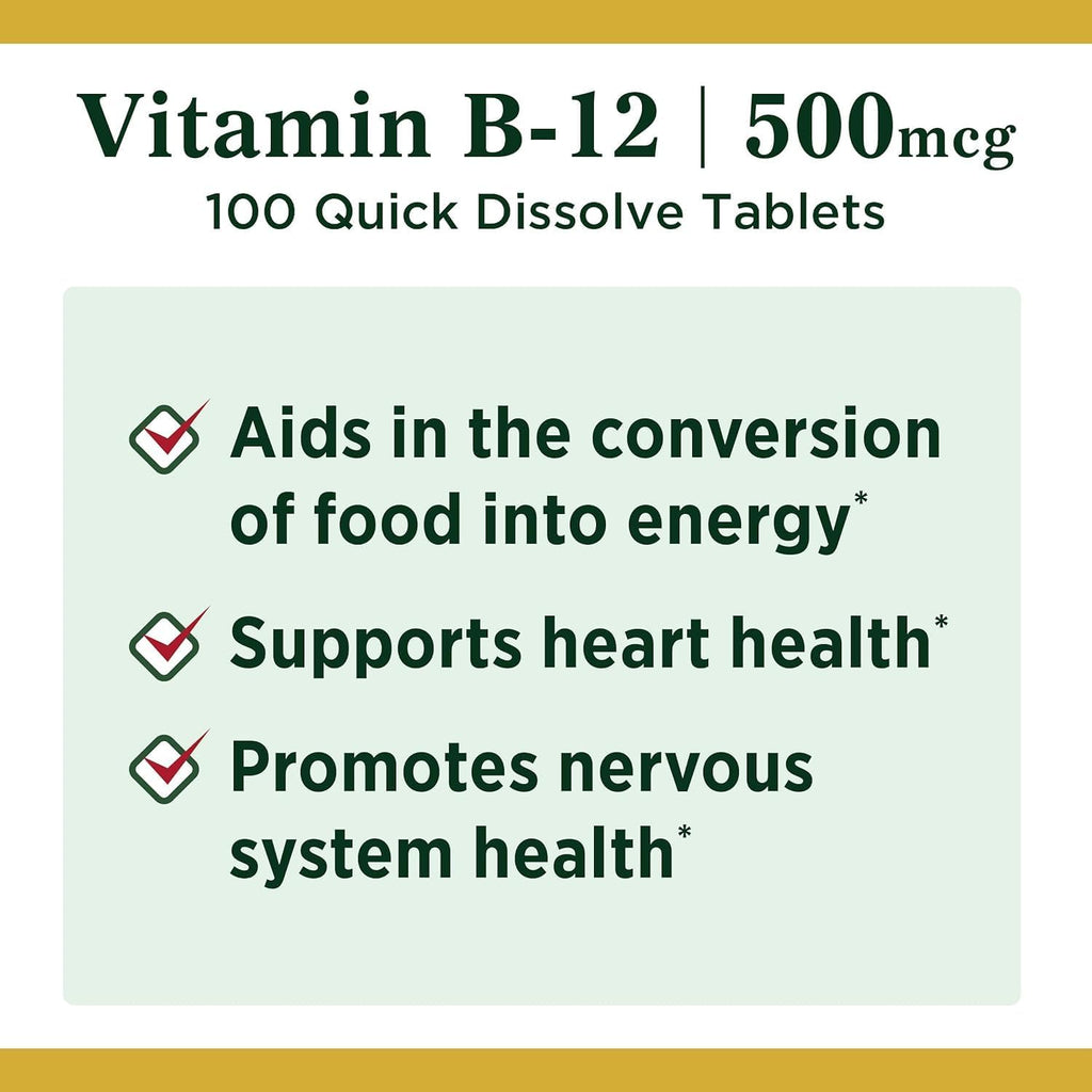 Vitamina B12 500 mcg Micropastillas Sabor Cereza - Nature's Bounty (Pack de 2 x 100 unidades)