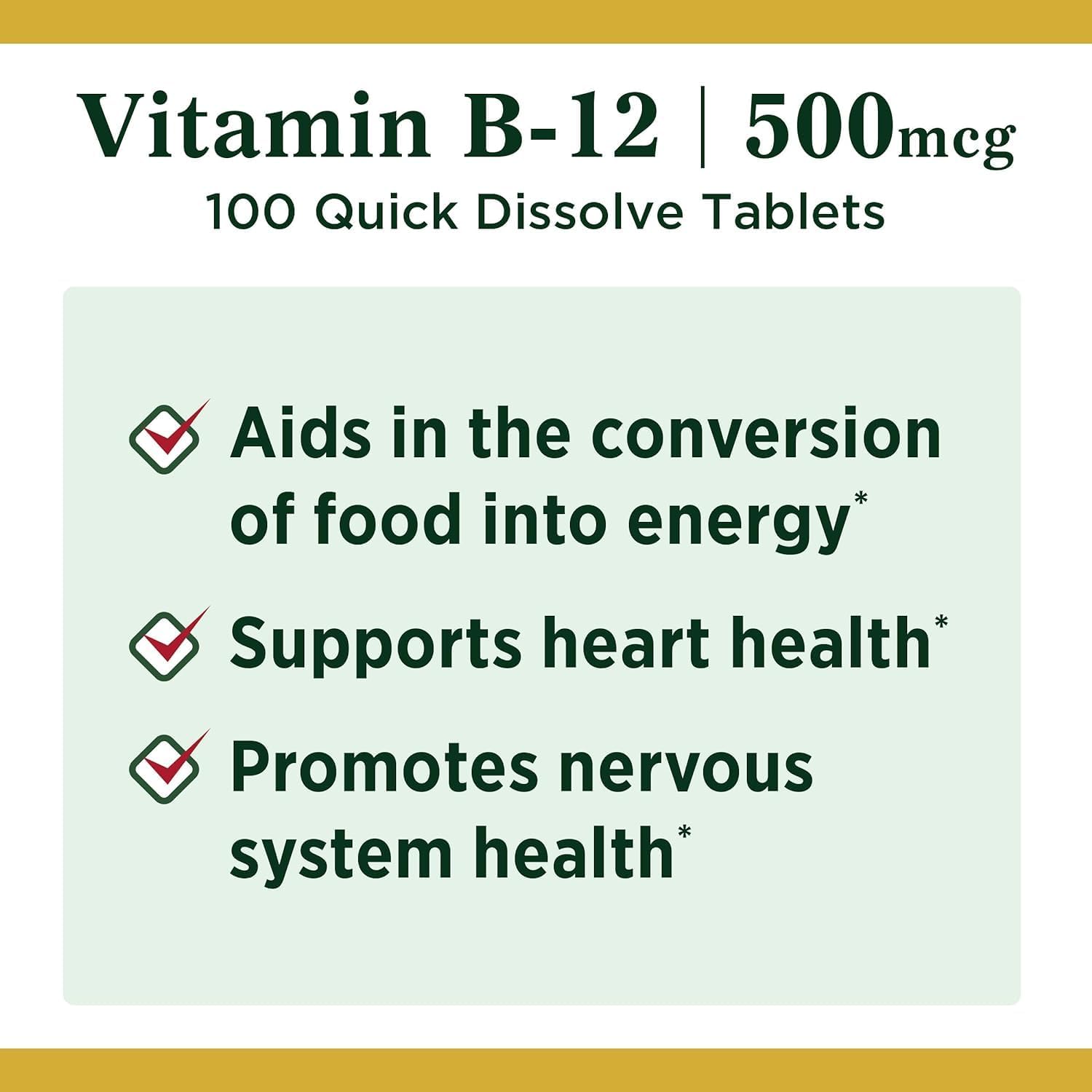 Vitamina B12 500 mcg Micropastillas Sabor Cereza - Nature's Bounty (Pack de 2 x 100 unidades)