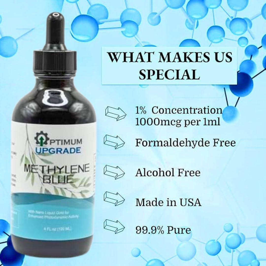 OU Methylene Blue 1% | USP-Grade | Probado por Terceros | Complemento para la Salud Cerebral | 120 ml Frasco de Vidrio con Gotero | Sin Formaldehído (4 Oz)