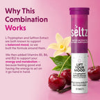 Seltz Mood Support Drink Tablets, Effervescent Tablets to Lift Your Mood, Saffron Supplement, with L-Tryptophan B3, B6, B12, Mood and Energy Support, Cherry Vanilla Flavor, 120 Tabs 6 Pack