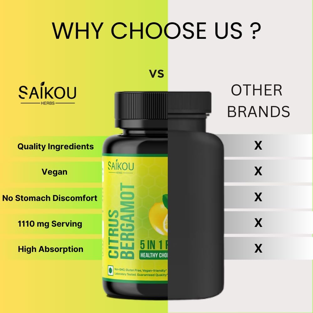 Citrus Bergamot 1110mg | 5-en-1 Fórmula Cardiovascular con Niacina | 60 Cápsulas Veganas