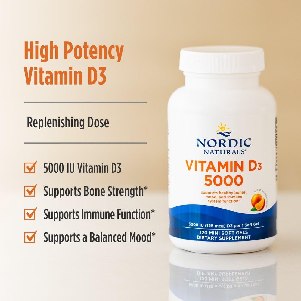 Nordic Naturals Vitamina D3 5000 UI, Sabor Naranja - 120 Mini Cápsulas Blandas