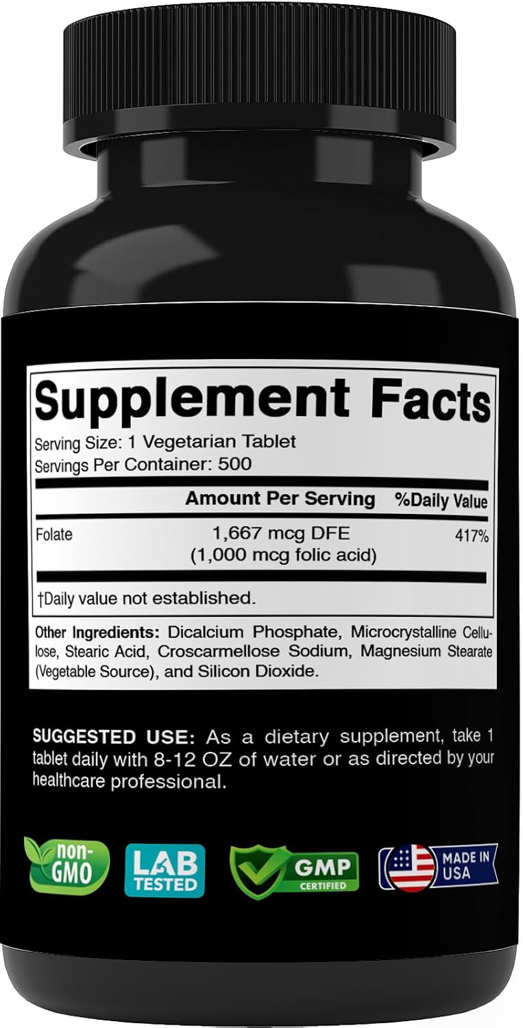Vitabod Ácido Fólico 1 mg (1000 mcg) - 500 Comprimidos Veganos