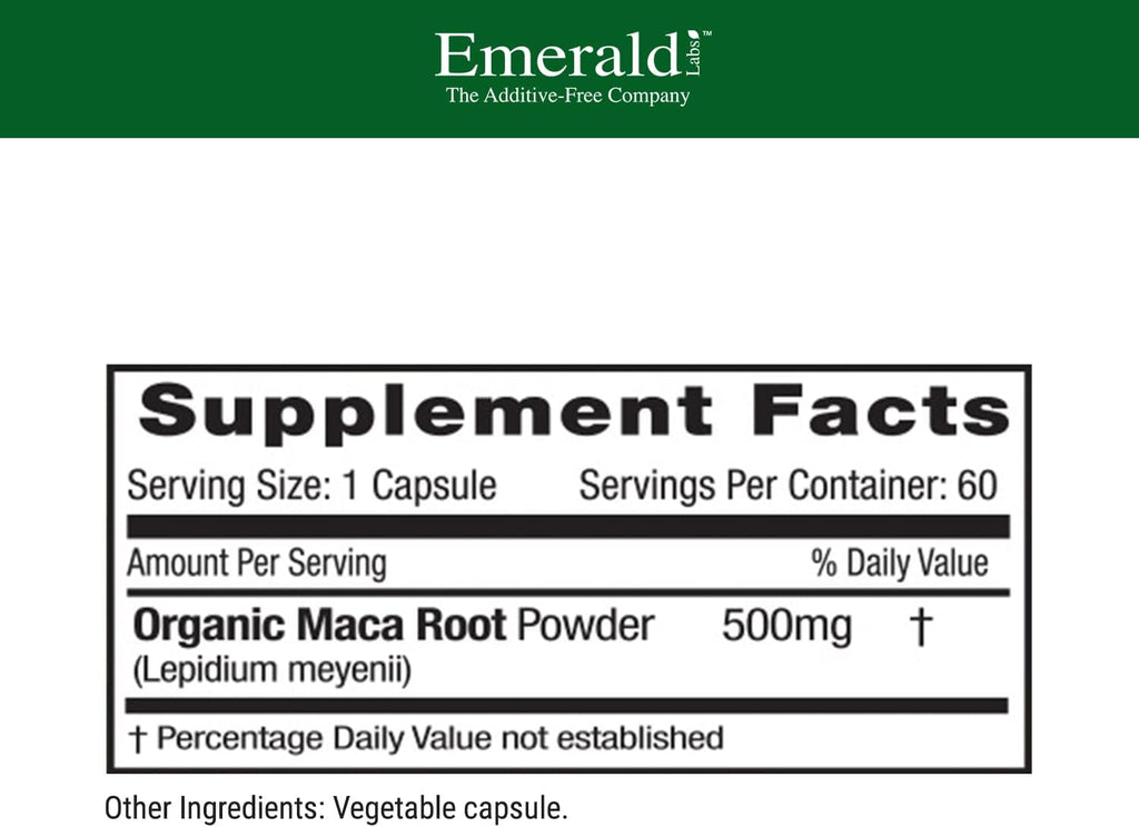 Raíz de Maca de Emerald Laboratories - 500mg por Cápsula - 60 Cápsulas Vegetales