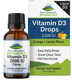 Pure Mountain Botanicals Vitamina D3 Líquida 2000 UI - Gotas con Sabor Natural a Naranja y Limón en Aceite MCT - 30 ml