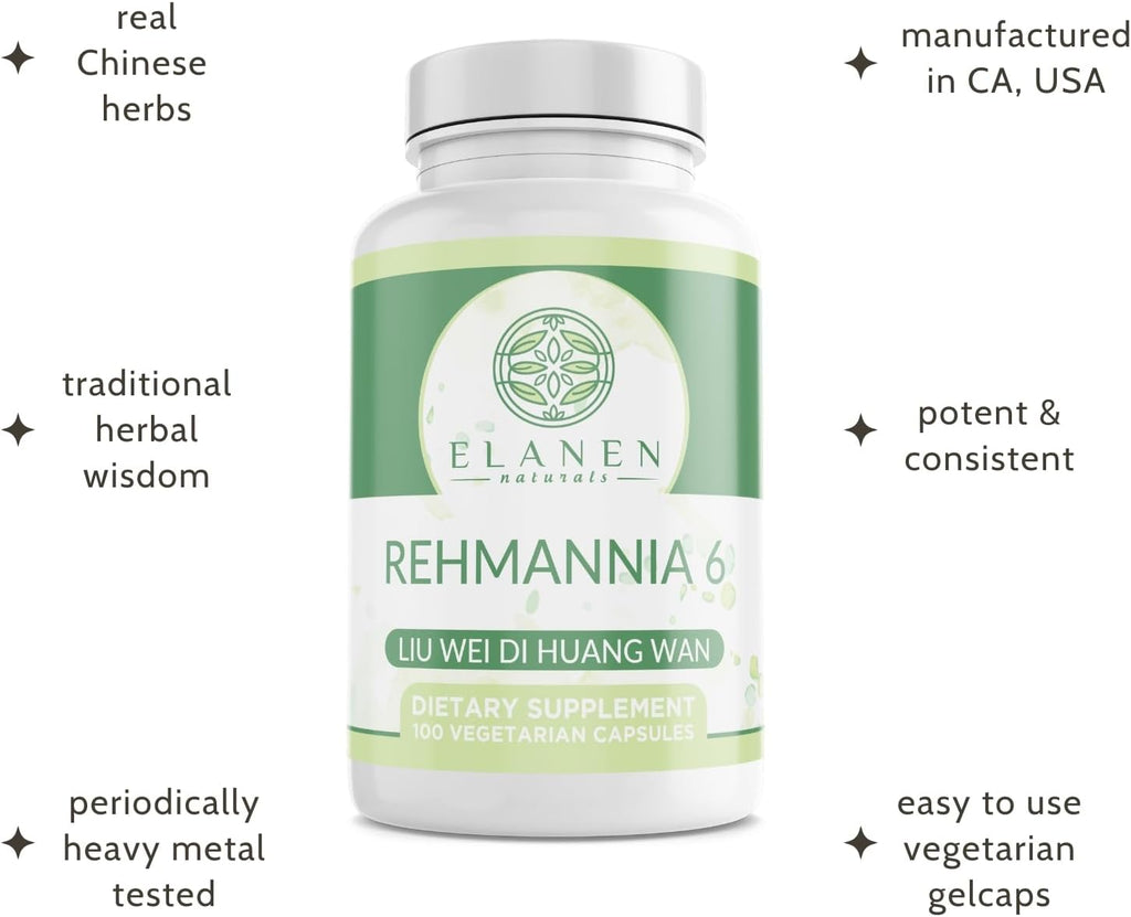 Liu Wei Di Huang Wan, Rehmannia 6, Six Flavor Rehmannia, 100 Cápsulas Vegetales